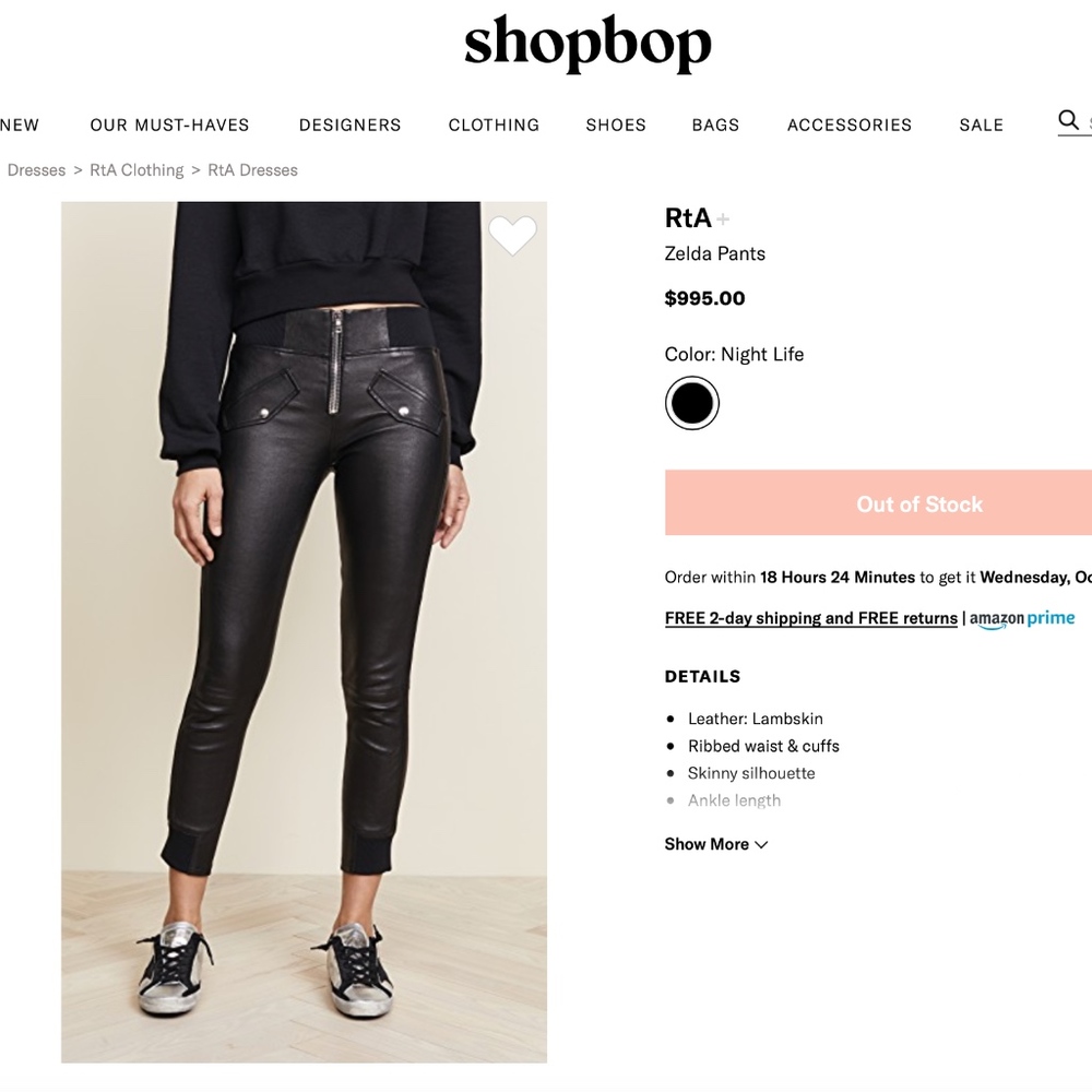 RtA Leather Zelda Cropped pant Leggings $995